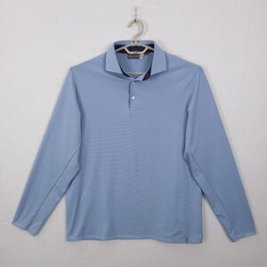 Kjus Men Soren Stripe Polo Golf Shirt 2XL Long Sleeve Blue White K00508 Comfort